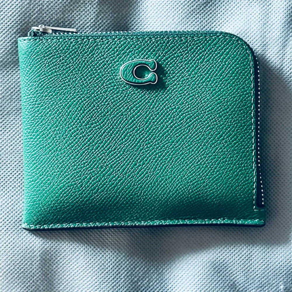 Coach 3 in 1 L-Zip Green and Black Leather Wallet - Picture 2 of 4